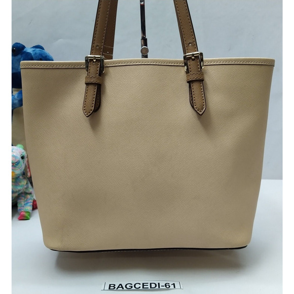 Michael Kors Jet Set Beige Leather Double Handles Tote Shoulder Bag - Picture 2 of 16